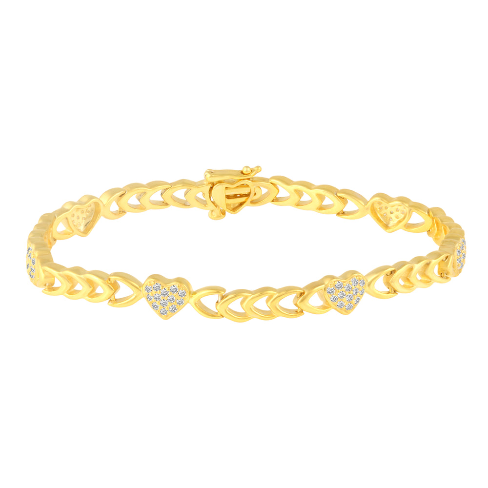 7" Heart Bracelet in 925 Sterling Silver Yellow Gold