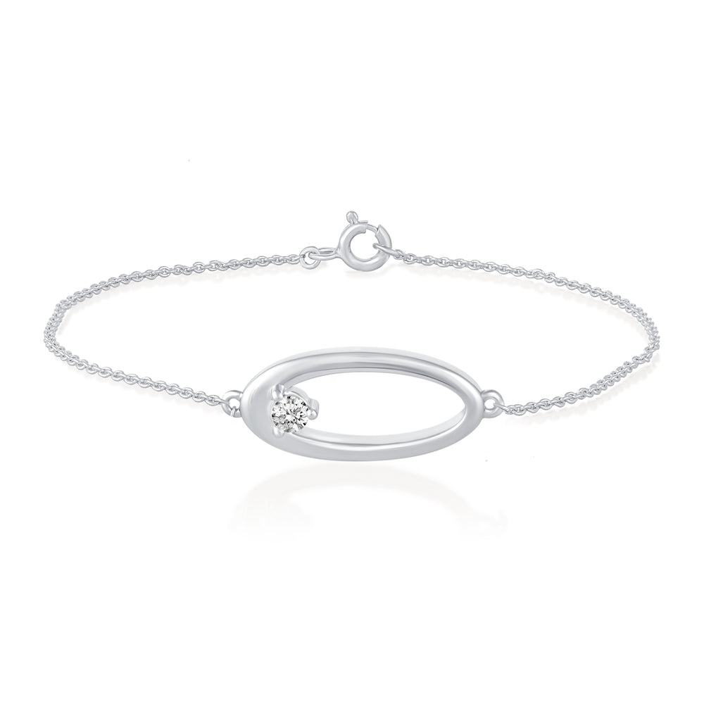 1/10 Cttw CZ Open Oval Floating Stone 7" Bracelet in 925 Sterling Silver