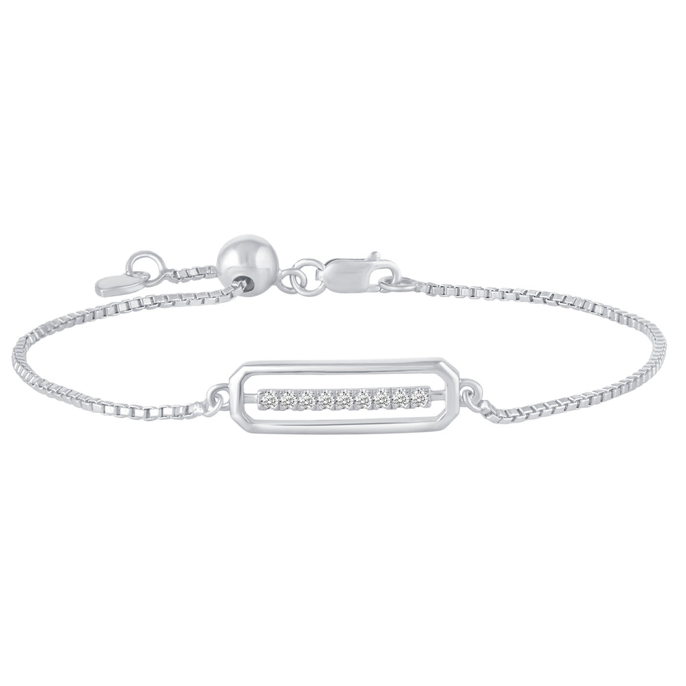 1/10 Cttw CZ Open Open Bar Rectangle Adjustable 7" Sliding Bracelet in 925 Sterling Silver