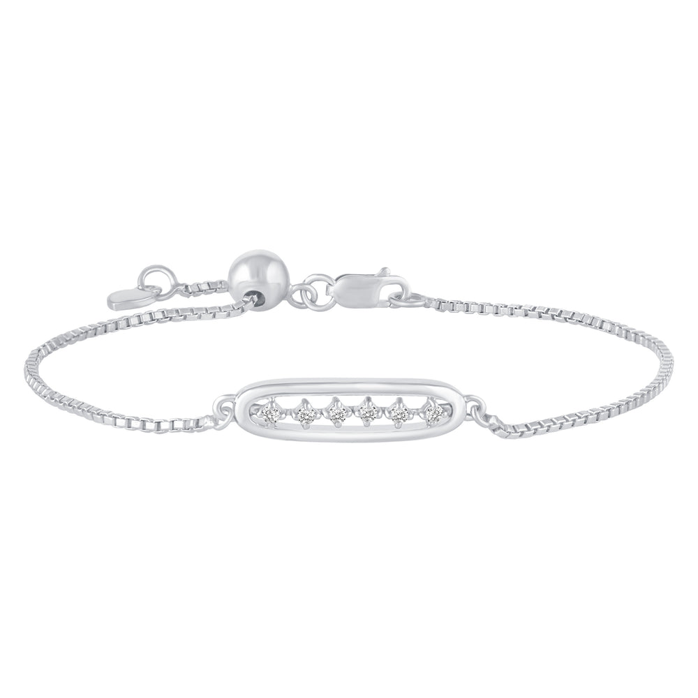 1/10 Cttw CZ Open Open Bar Center Station Adjustable 7" Sliding Bracelet in 925 Sterling Silver