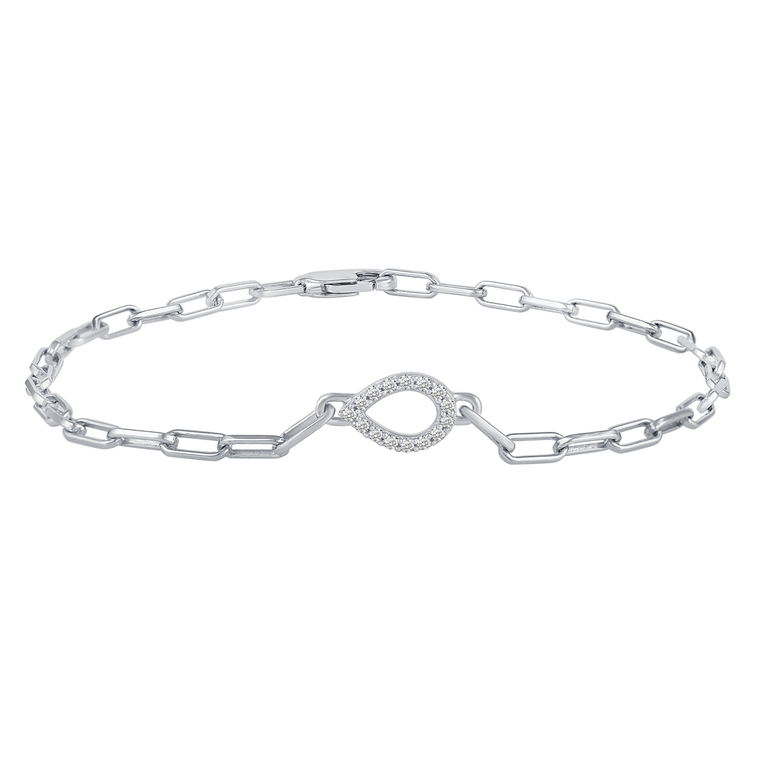 1/6 Cttw CZ Pave Teardop Link Chain 7" Bracelet in 925 Sterling Silver