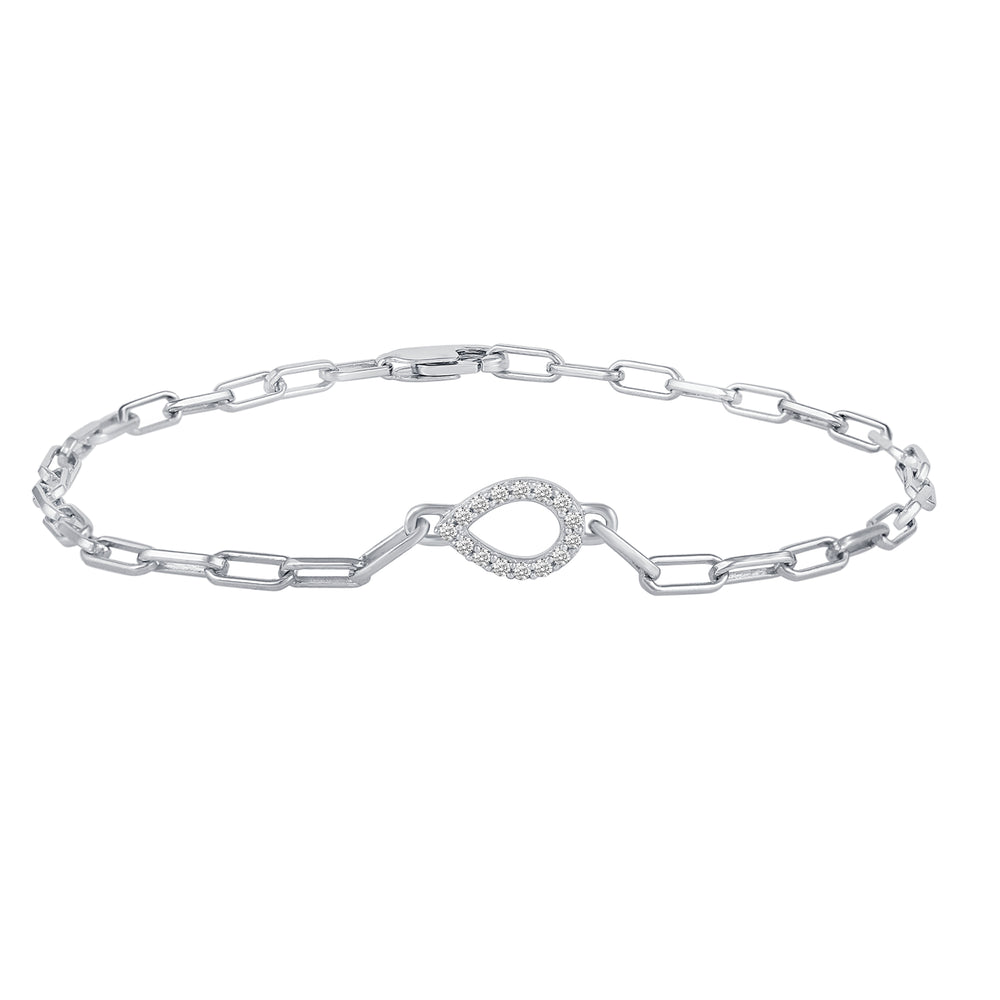 1/6 Cttw CZ Pave Teardrop Link Chain 7" Bracelet in 925 Sterling Silver