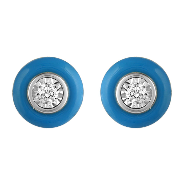 1/5 CTW CZ Removable Jacket Enamel Miracle Plate Stud Earrings in 925 Sterling Silver BLUE