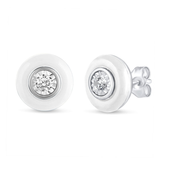 1/5 CTW CZ Removable Jacket Enamel Miracle Plate Stud Earrings in 925 Sterling Silver WHITE