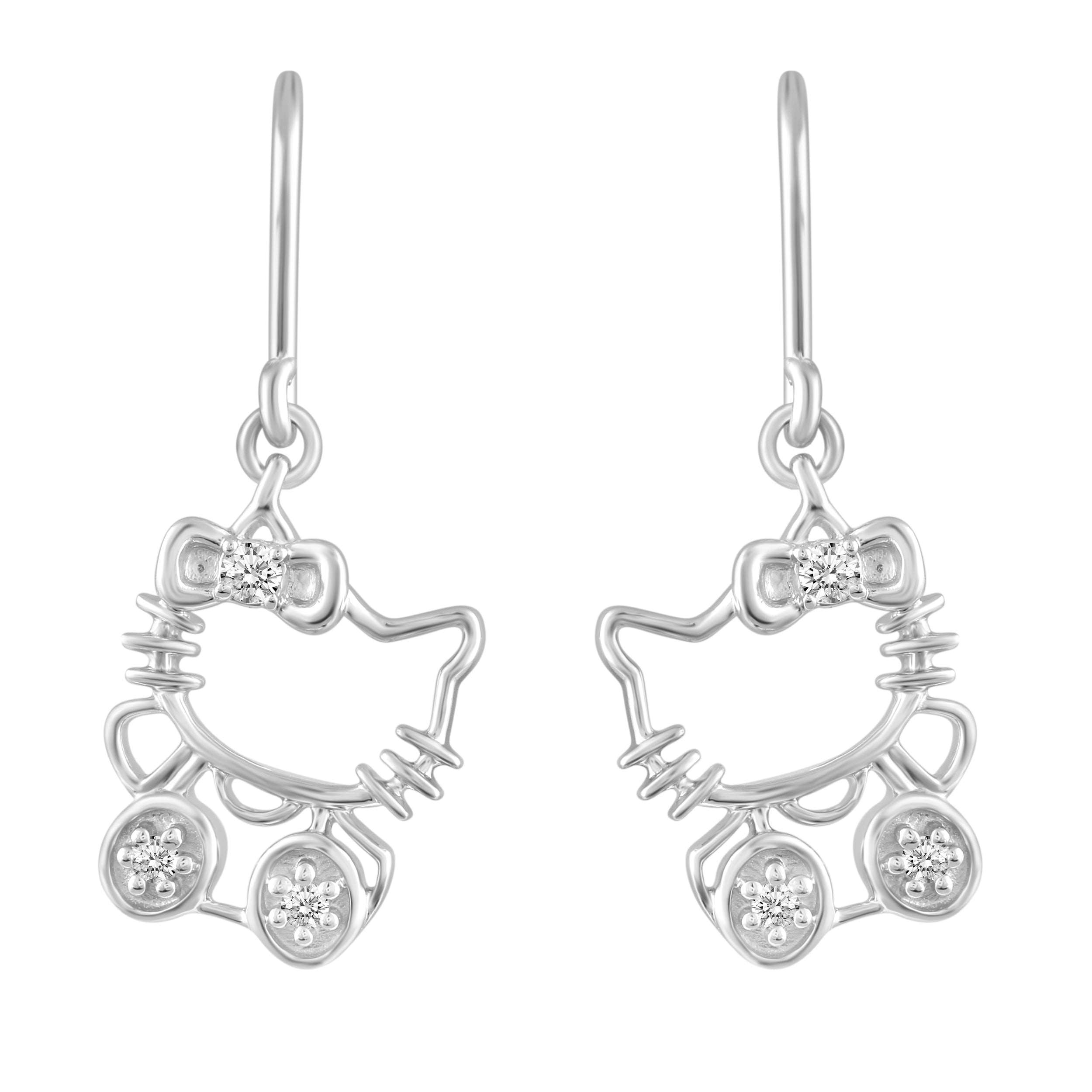 Prime and Pure 1/10 ctw CZ Hello Kitty Earrings set in 925 Sterling Silver