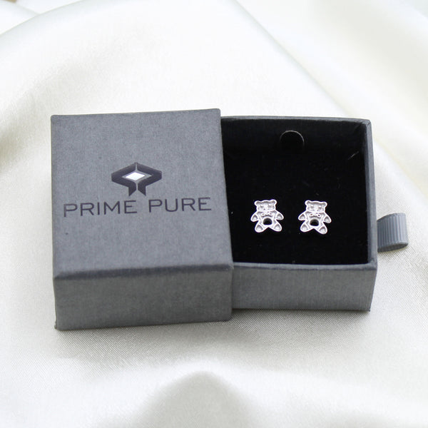 Teddy Bear Mini Stud Earrings in 925 Sterling Silver