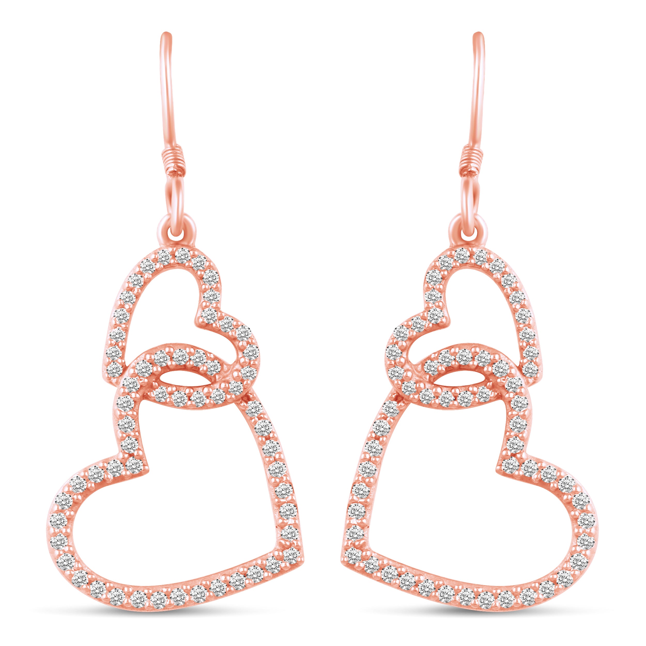 Double Two Heart Drop Dangle Swing Earrings silver925 primeandpure