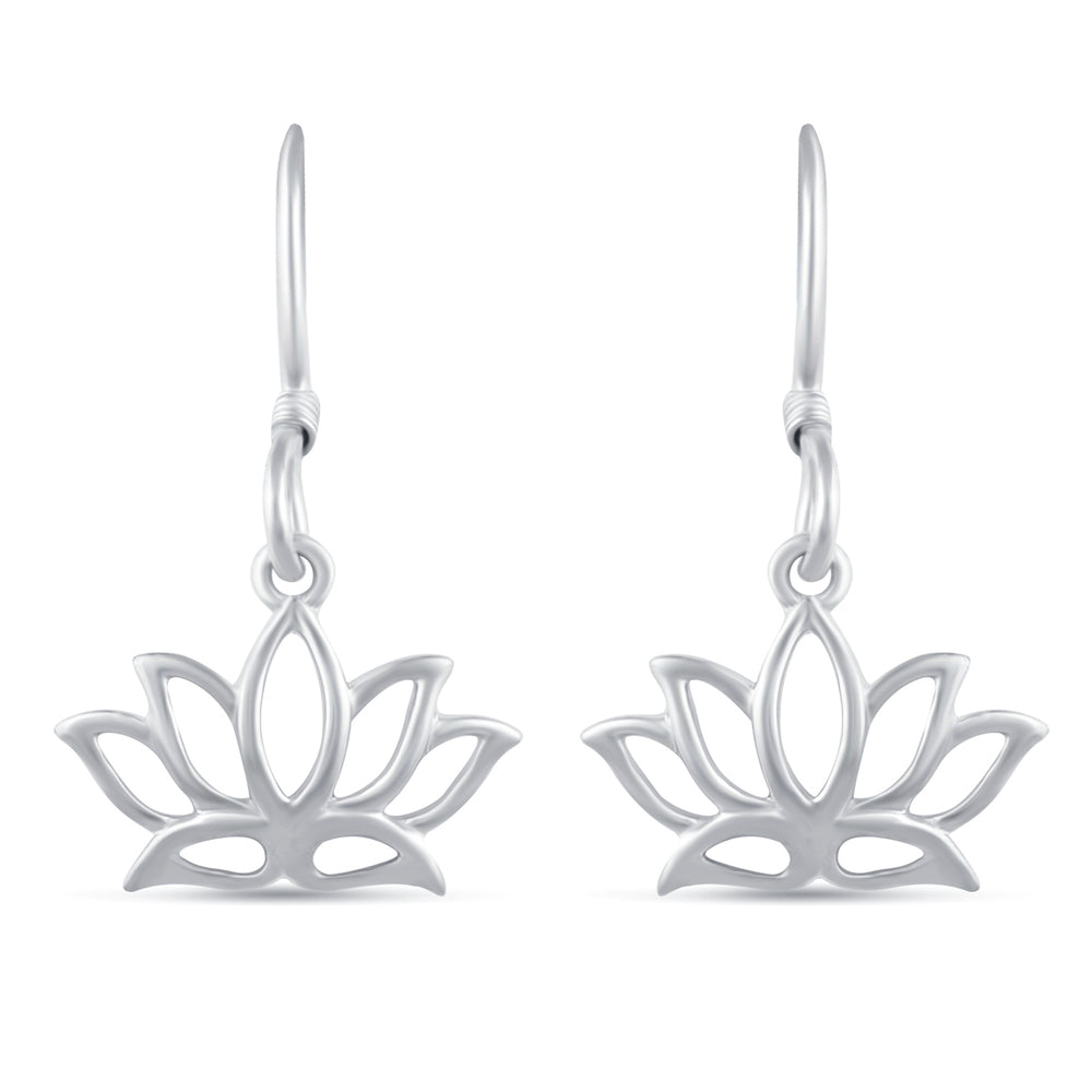 Open Lotus Flower Charm Drop Dangle Swing Earrings in 925 Sterling Silver