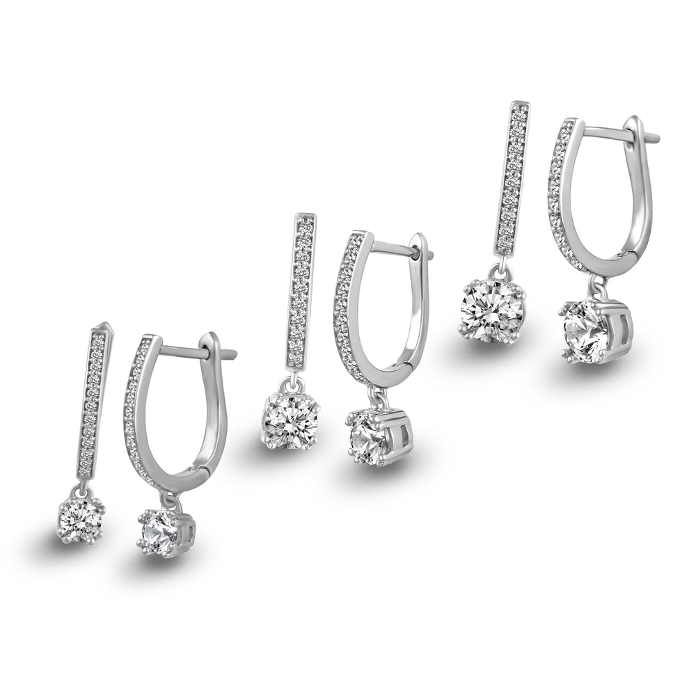 3 Sizes Round Cut Sparkly Drop Dangle Hoop Huggies Earrings in 925 Sterling Silver