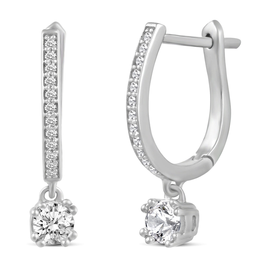 Round Cut Sparkly Drop Dangle Hoop Huggies Earrings in 925 Sterling Silver (5/8 cttw)