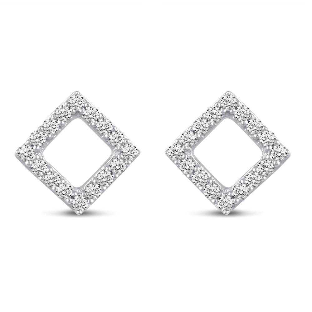 Pave Cluster Square Shape Stud Earrings in 925 Sterling Silver