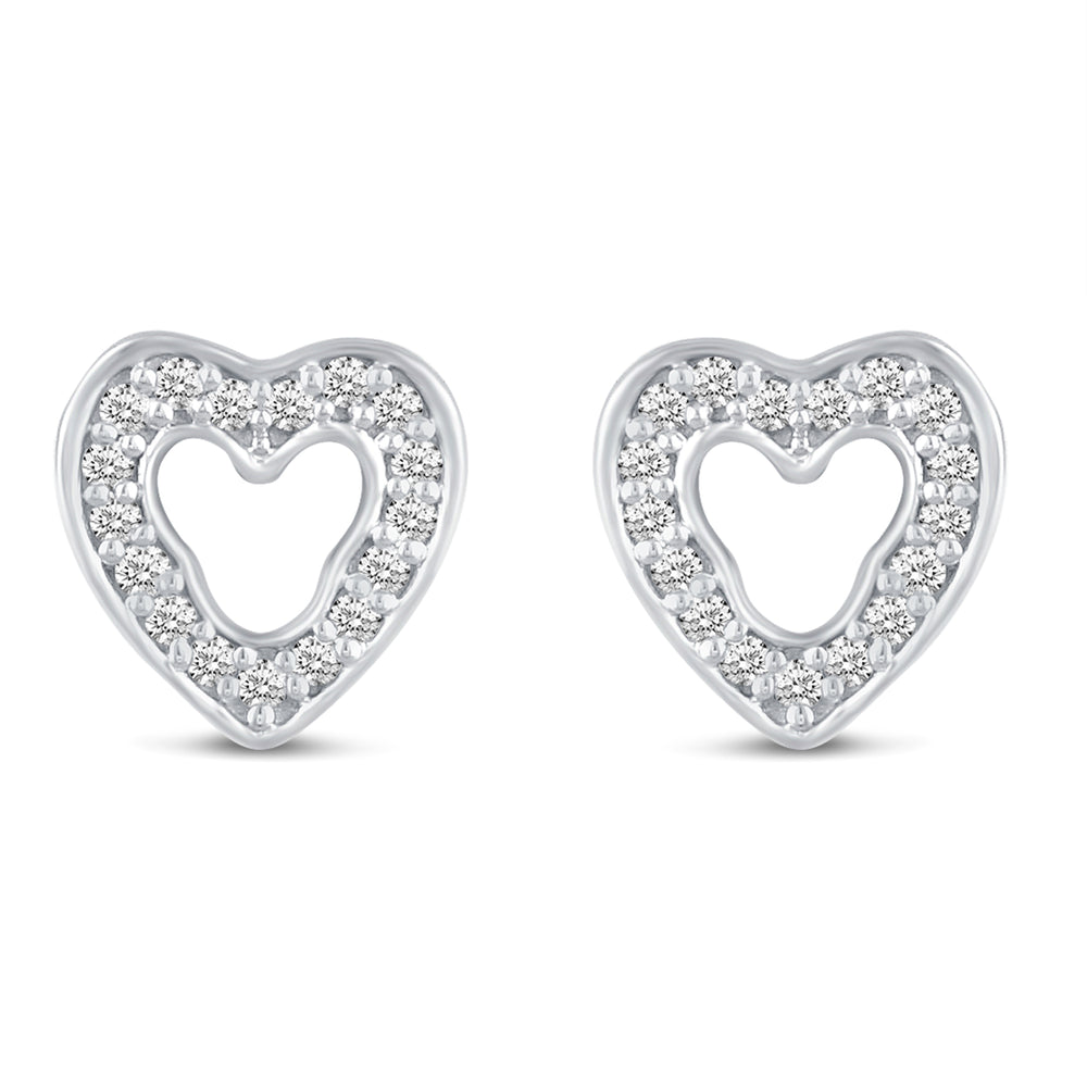 Pave Cluster Mini Heart Shape Stud Earrings in 925 Sterling Silver