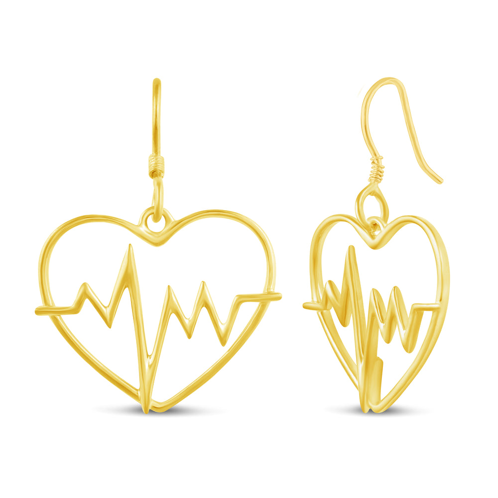 Hollow Heartbeat Wellness Heart Shape Drop Dangle Earrings in 925 Sterling Silver Yellow Gold
