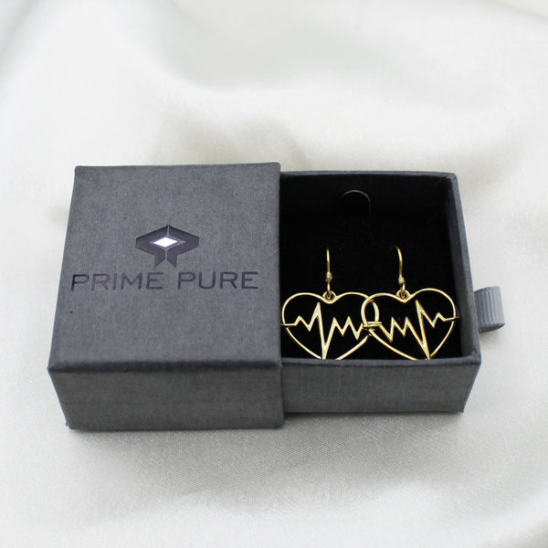 Hollow Heartbeat Wellness Heart Shape Drop Dangle Earrings in 925 Sterling Silver Yellow Gold