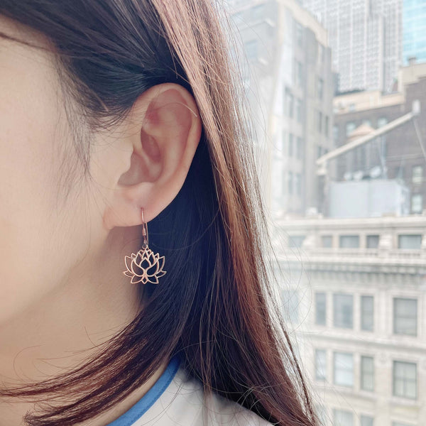 Open Lotus Lace Flower Drop Dangle Swing Earrings in 925 Sterling Silver