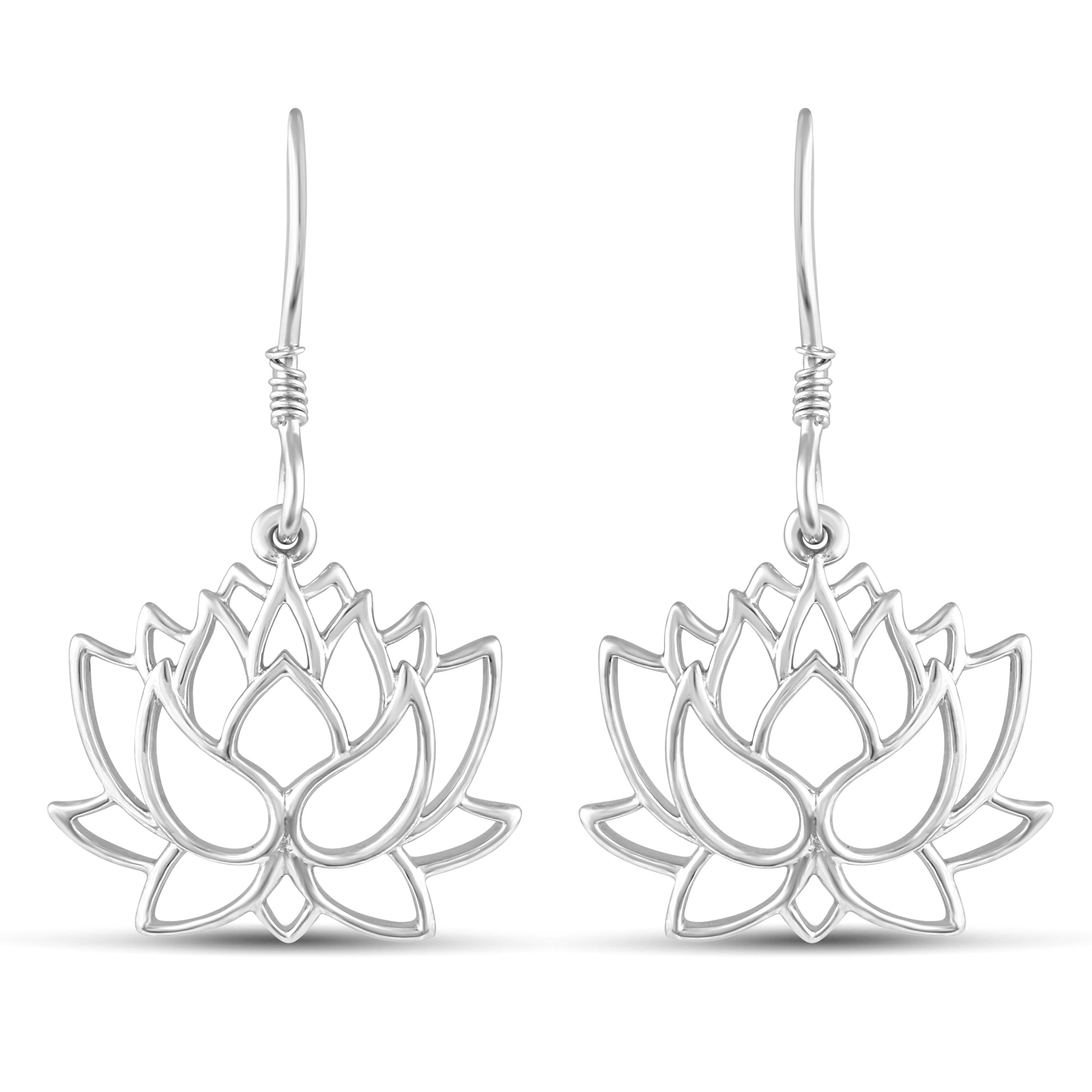 Open Lotus Lace Flower Drop Dangle Swing Earrings in 925 Sterling Silver