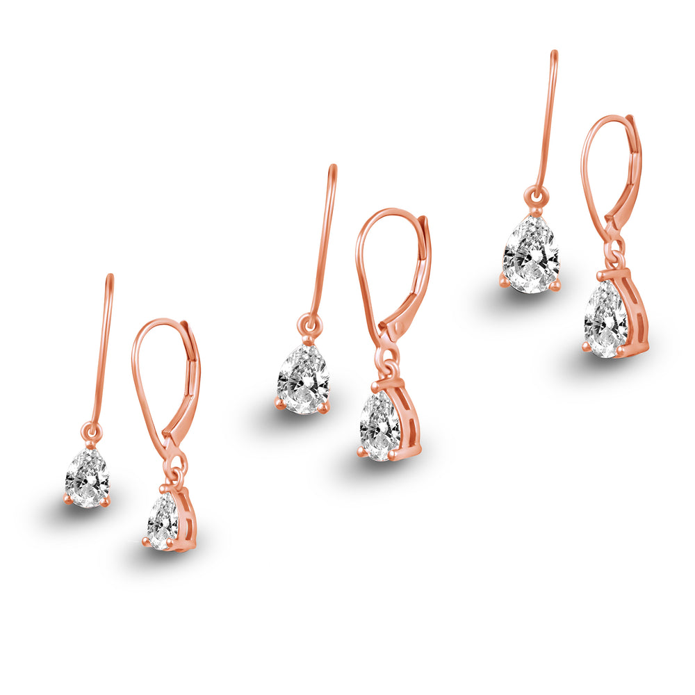 3 Sizes Teardrop Drop Dangle Earrings in 925 Sterling Silver Pink Rose Gold