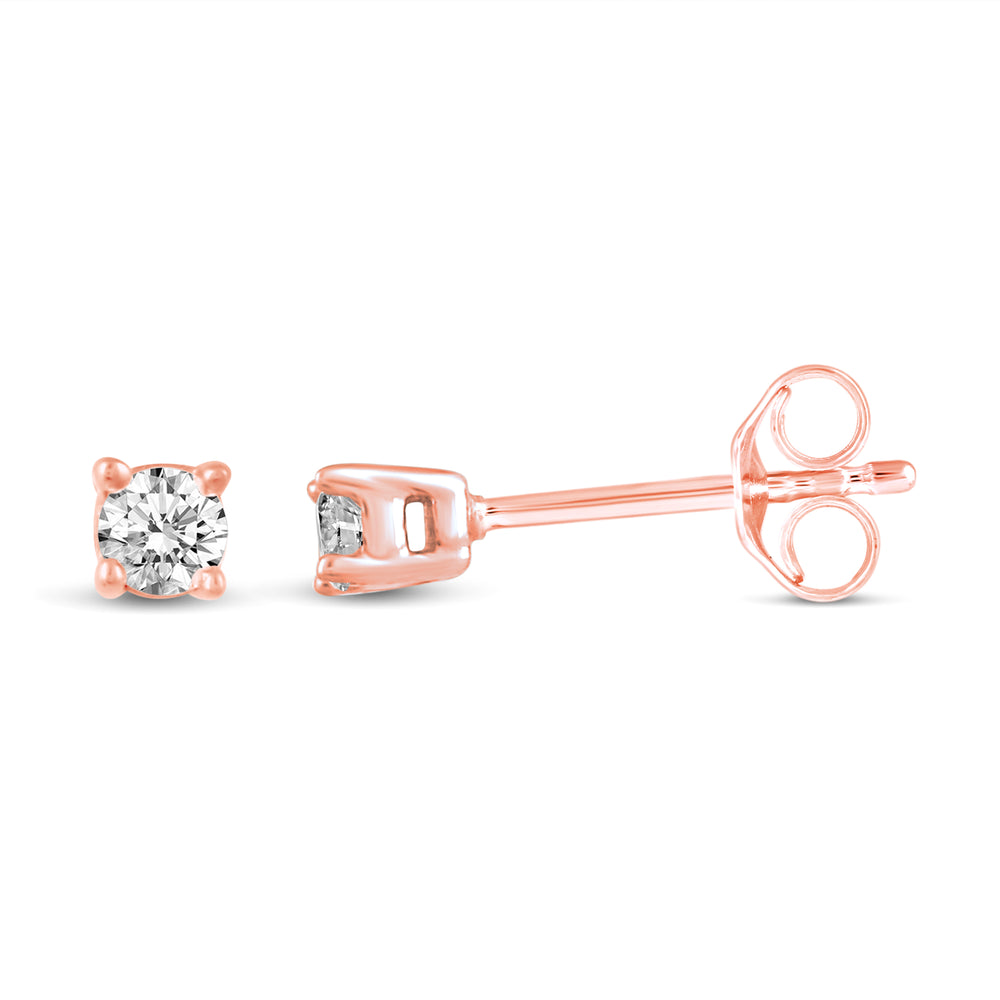 One Stone Stud Earrings in 925 Sterling Silver Pink Rose Gold