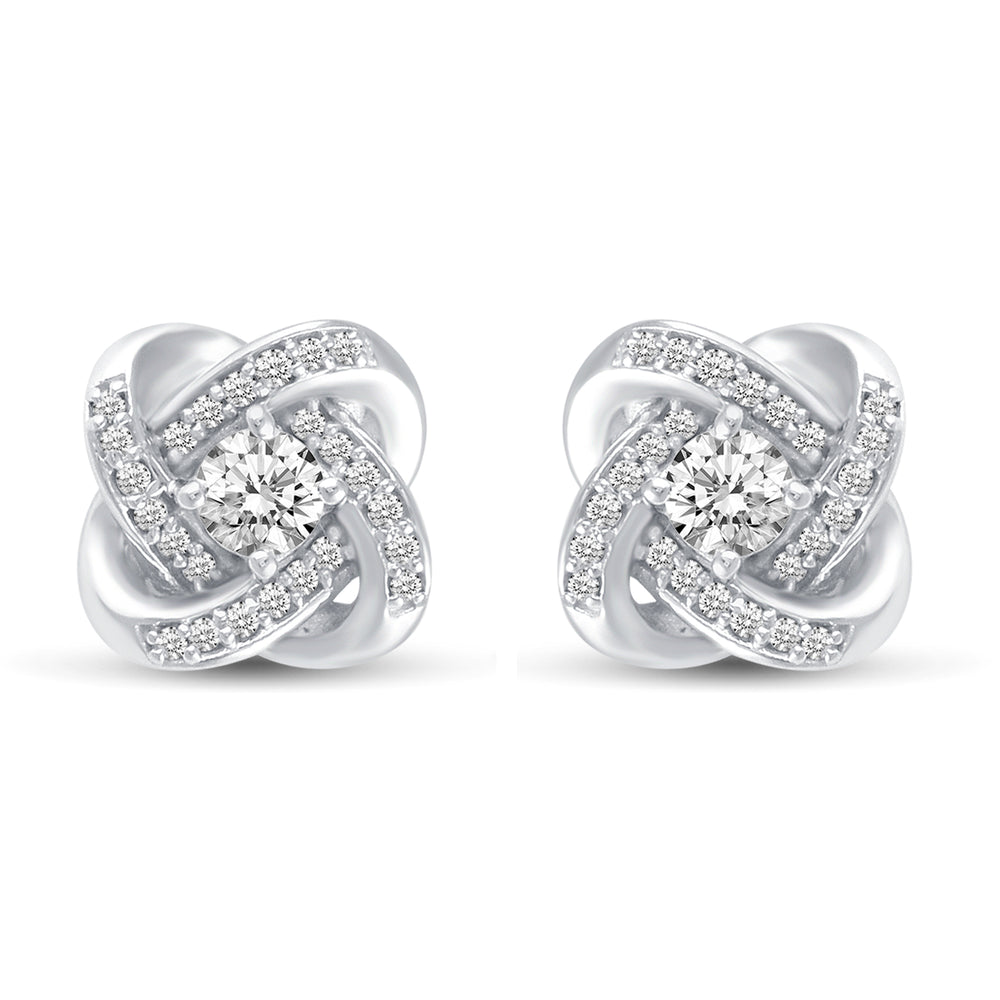 Pave Love Knot Stud Earrings in 925 Sterling Silver