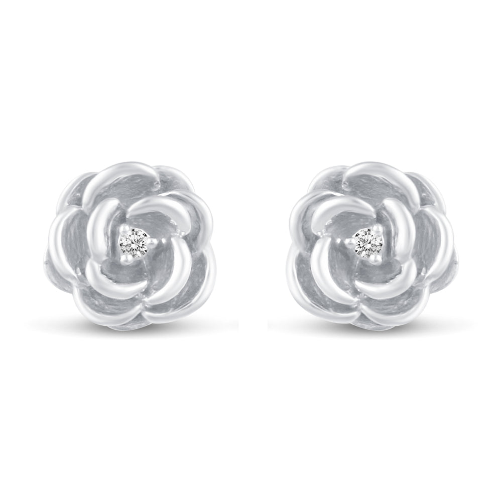 Rose Flower Stud Earrings in 925 Sterling Silver Jewelry