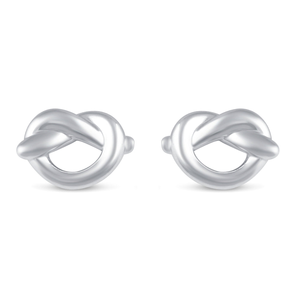 Mini Heart Knot Swirl Pretzel Bow Stud Earrings in 925 Sterling Silver