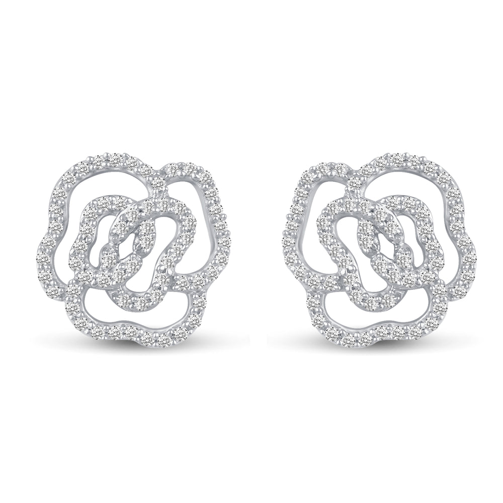 Rose Gorgeous Camellia Flower Stud Earrings in 925 Sterling Silver
