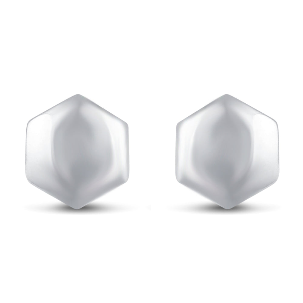 Solid Disk Plain Hexagon Geometric Stud Earrings in 925 Sterling Silver