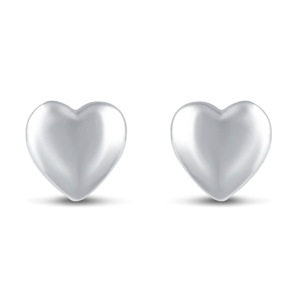 Solid Disk Plain Heart Love Stud Earrings in 925 Sterling Silver