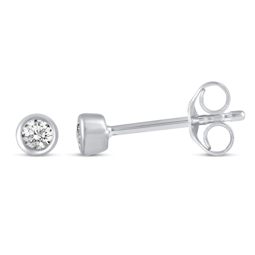 Bezel Set Round Cut Stud Earrings in 925 Sterling Silver