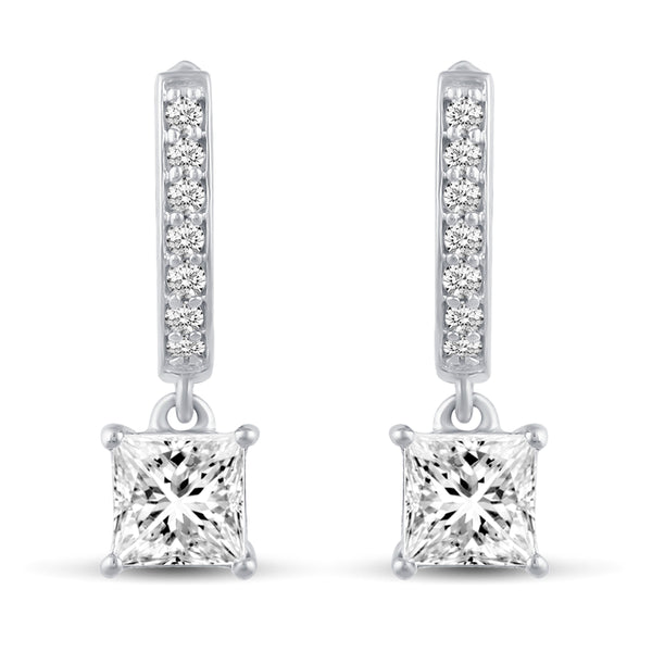 3 Sizes Princess Cut Sparkly Drop Dangle Hoop Huggies Earrings in 925 Sterling Silver - Prime and Pure