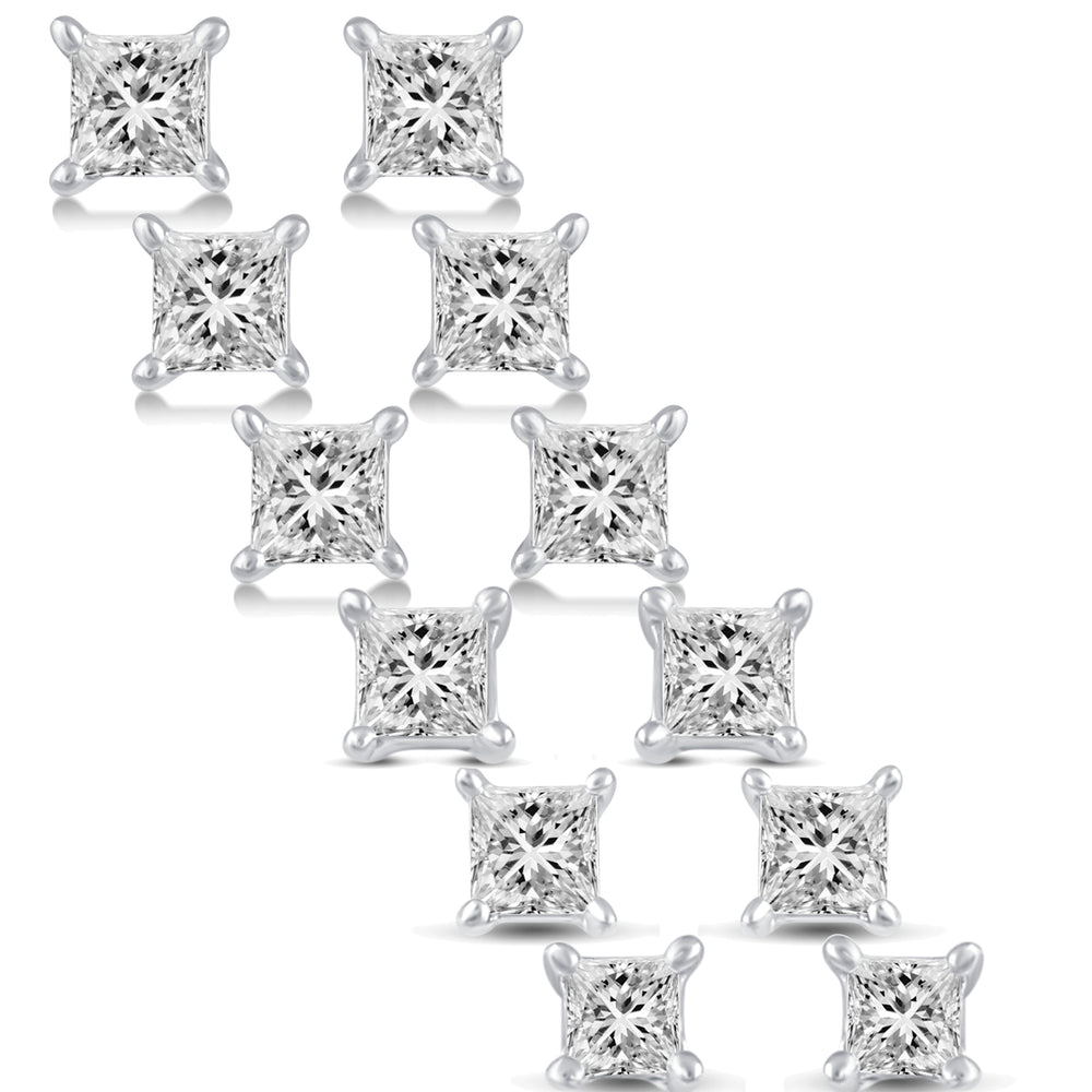Princess Cut Stud Earrings in 925 Sterling Silver
