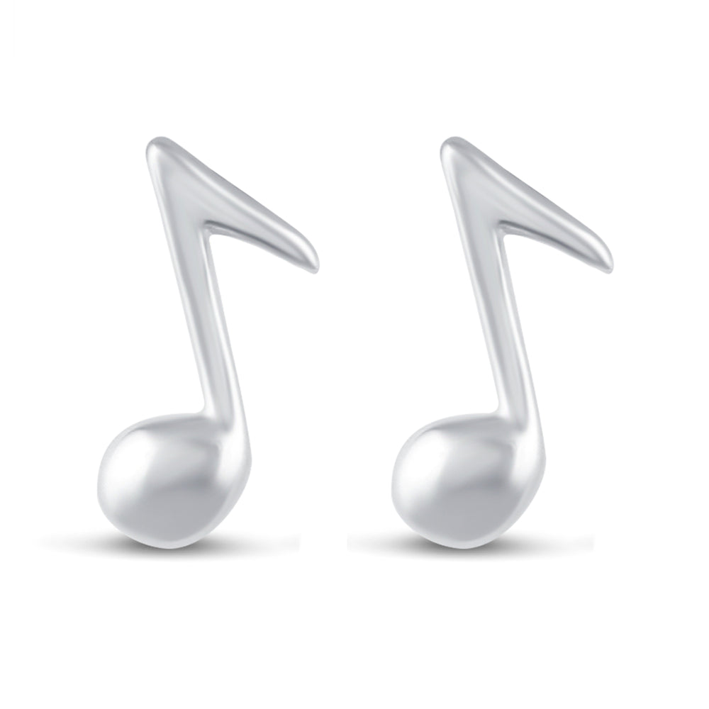 Solid Disk Plain Music Eights Note Shape Stud Earrings in 925 Sterling Silver