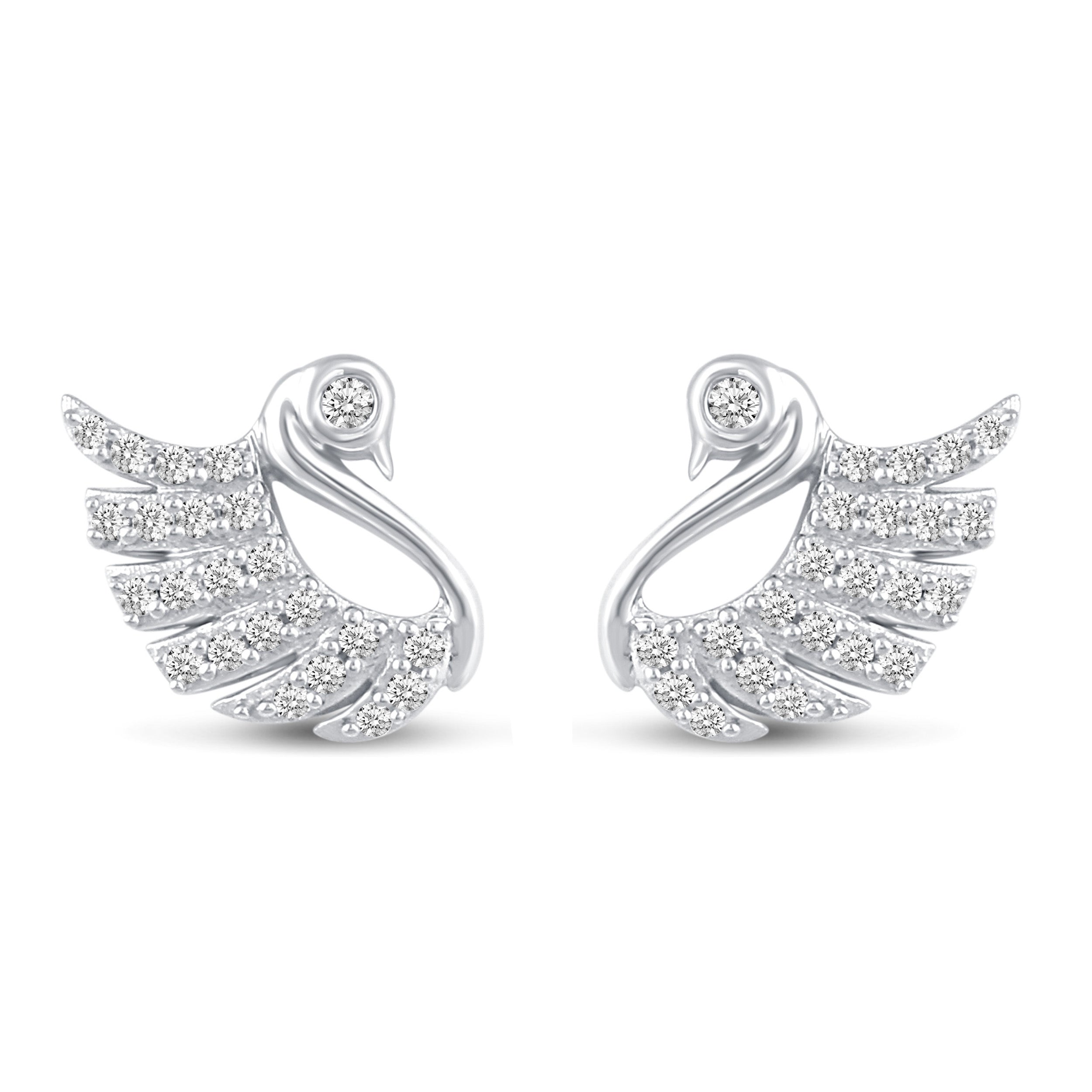 Swan Pave Stud Earrings in 925 Sterling Silver primeandpure