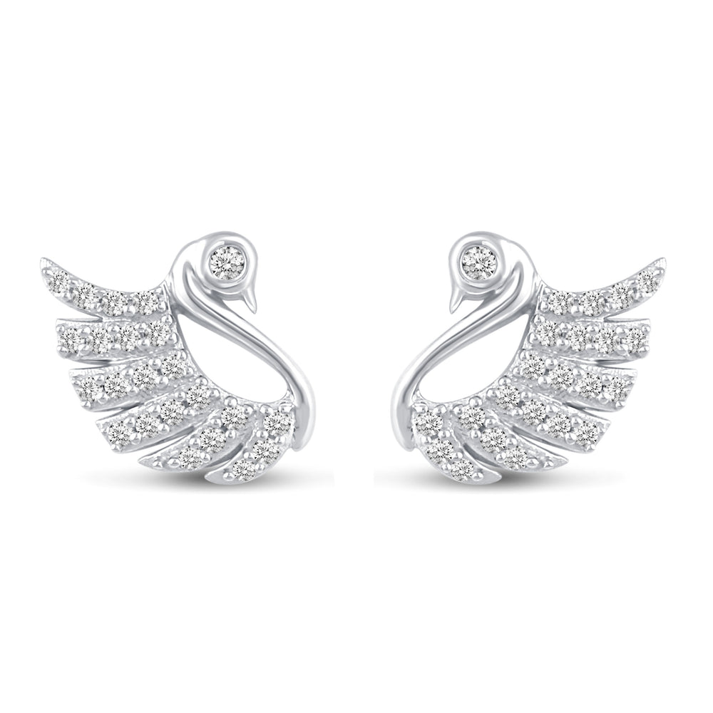 Swan Pave Stud Earrings in 925 Sterling Silver