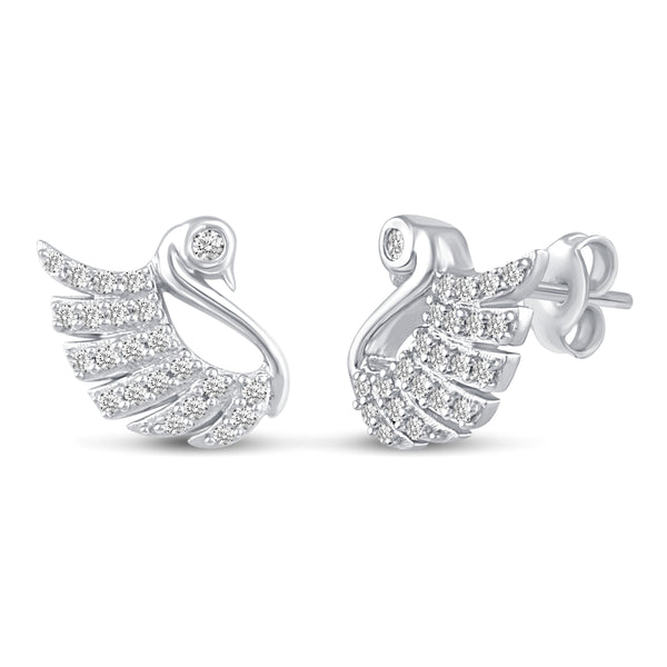 Swan Pave Stud Earrings in 925 Sterling Silver primeandpure