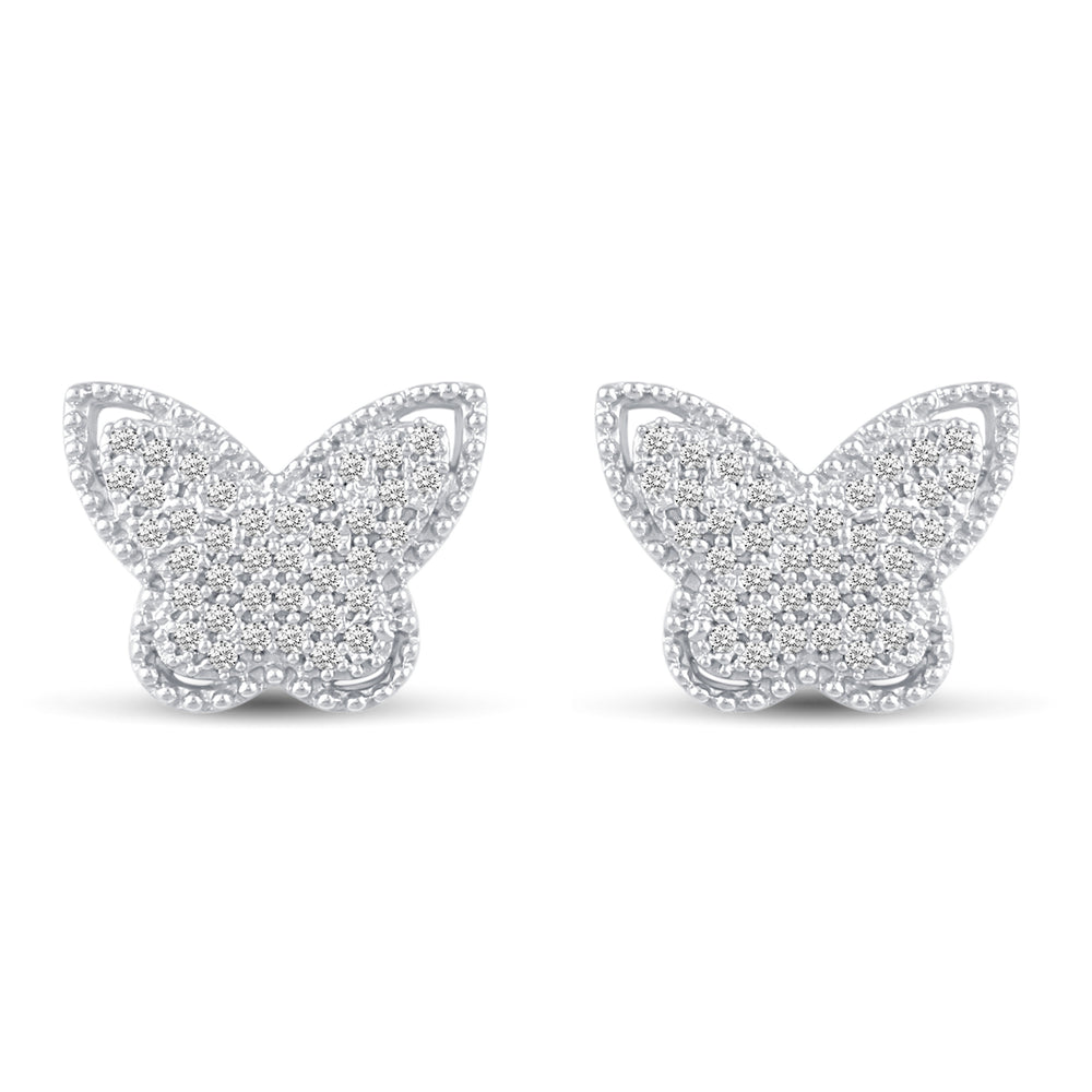 Sparkling Butterfly Pave Stud Earrings in 925 Sterling Silver