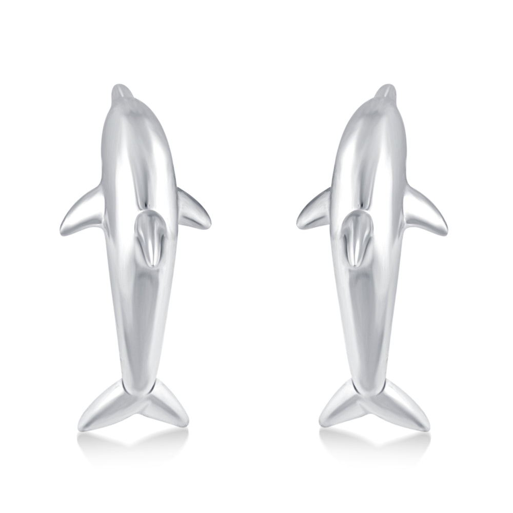 Mini Dolphin Love and Peace Lucky Charm Stud Earrings in 925 Sterling Silver