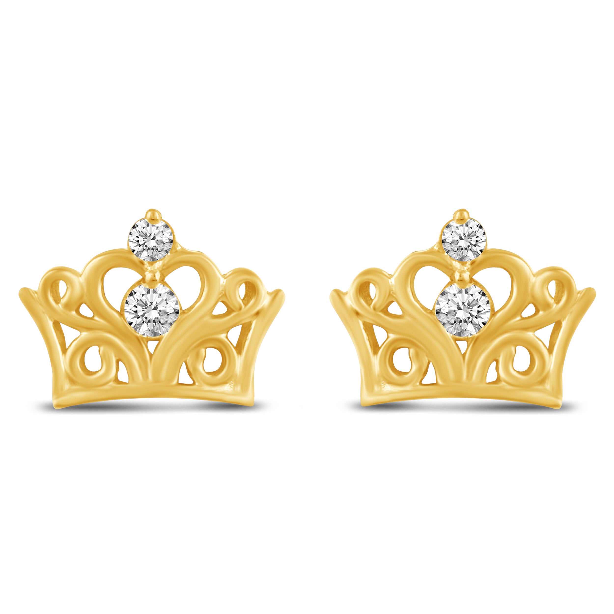 Crown Princess Royal Tiara Stud Earrings in 925 Sterling Silver Jewelry Yellow Gold jewelry primeandpure