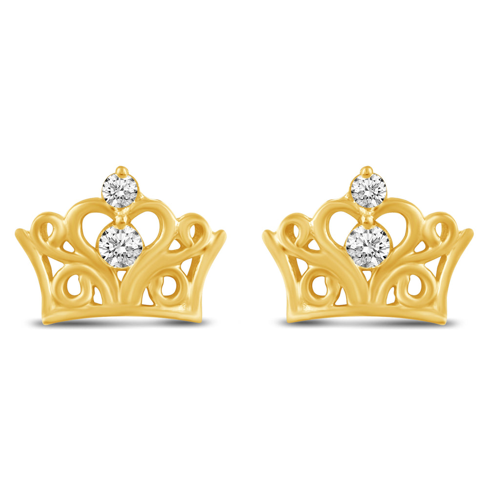 Crown Princess Royal Tiara Stud Earrings in 925 Sterling Silver Jewelry Yellow Gold