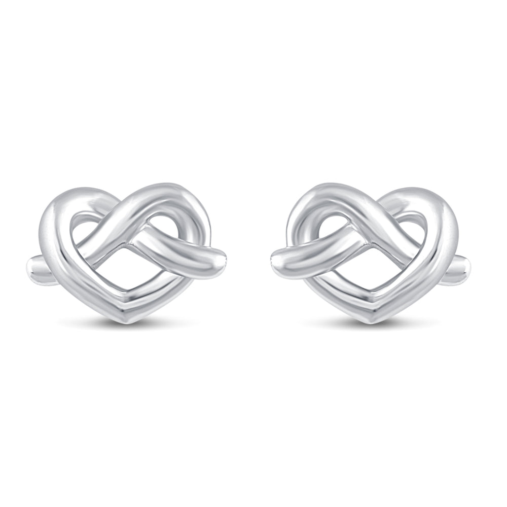 Heart Knot Swirl Pretzel Bow Stud Earrings in 925 Sterling Silver