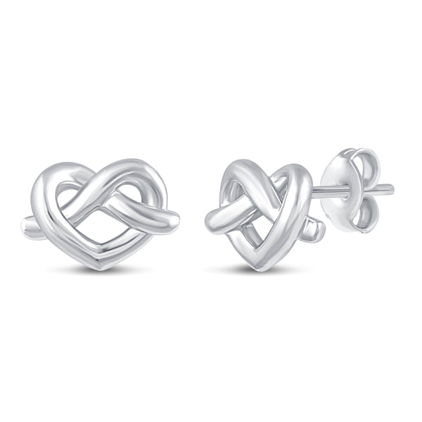 Heart Knot Swirl Pretzel Bow Stud Earrings in 925 Sterling Silver - Prime and Pure