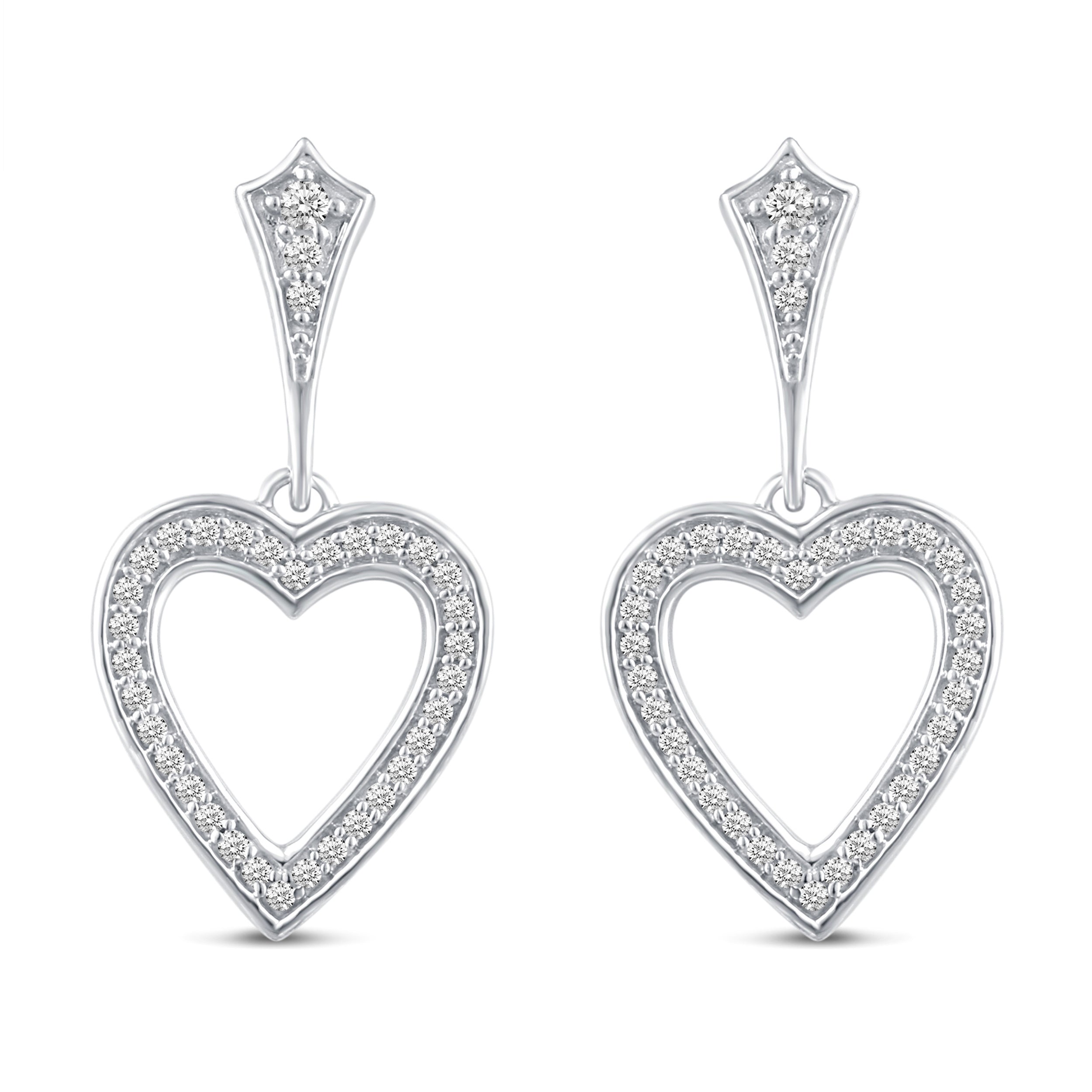 Open Love Heart Sparkling Dangle Earrings in 925 Sterling Silver primeandpure jewelry