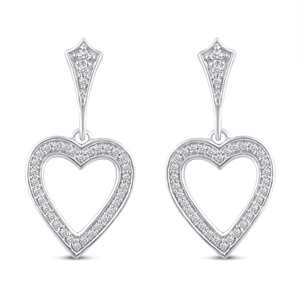 Open Love Heart Sparkling Dangle Earrings in 925 Sterling Silver