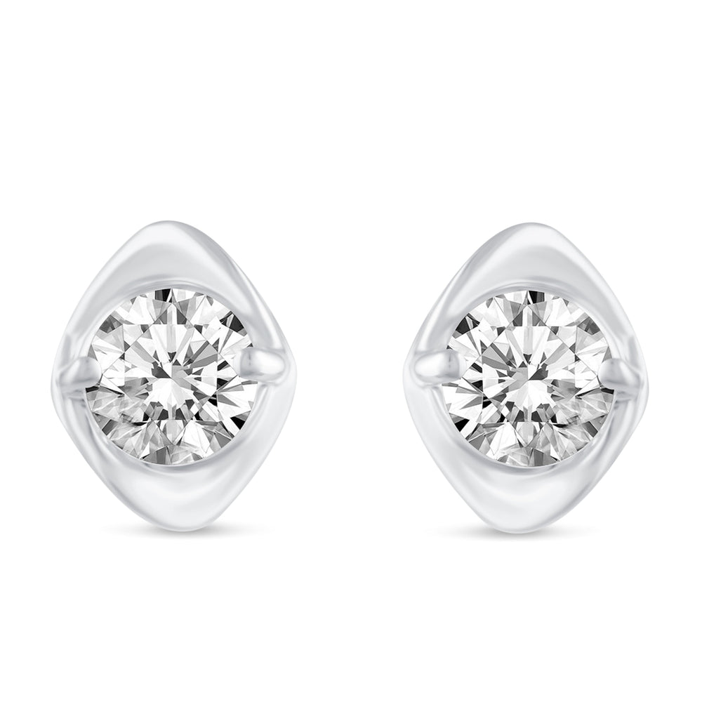 Floating Single Stone Petite Fleur Flower Two Petals Studs Earrings in 925 Sterling Silver