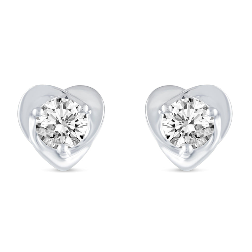 Floating Single Stone Petite Fleur Flower Three Petals Heart Studs Earrings in 925 Sterling Silver (Select Design)