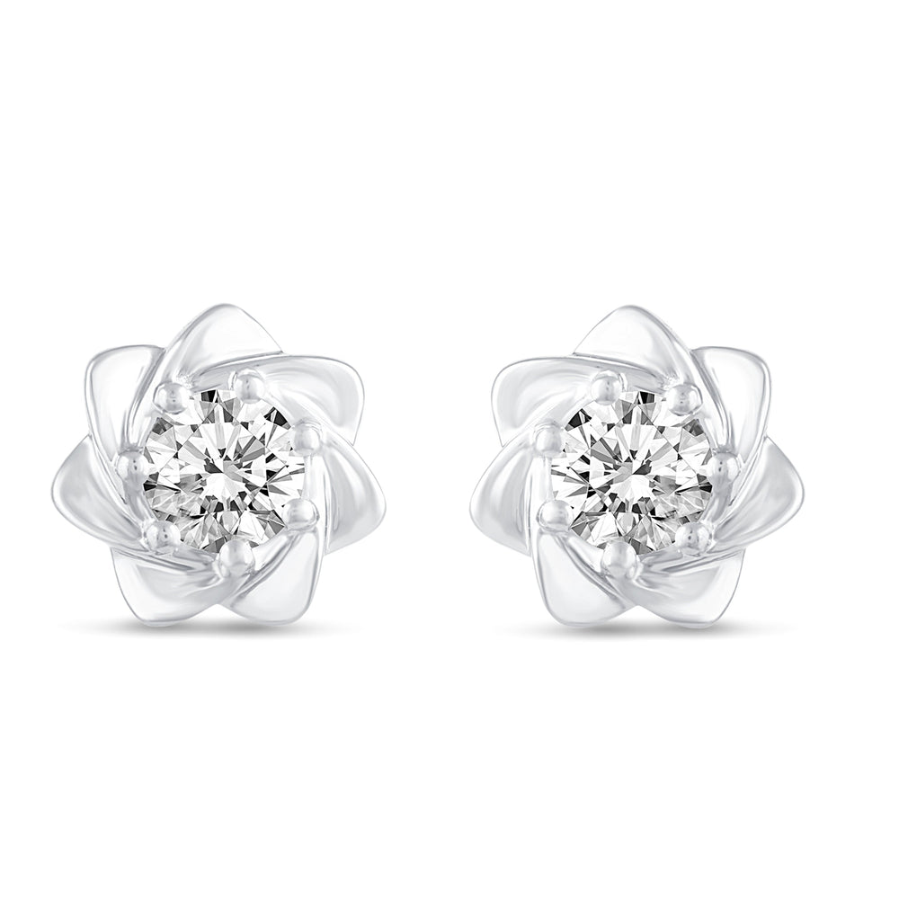 Floating Single Stone Petite Fleur Flower Seven Petals Studs Earrings in 925 Sterling Silver (Select Design)