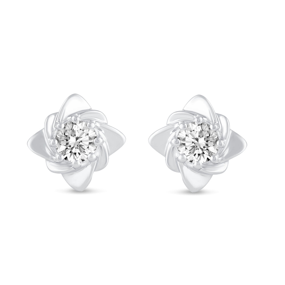 Floating Single Stone Petite Fleur Flower Eight Petals Studs Earrings in 925 Sterling Silver (Select Design)