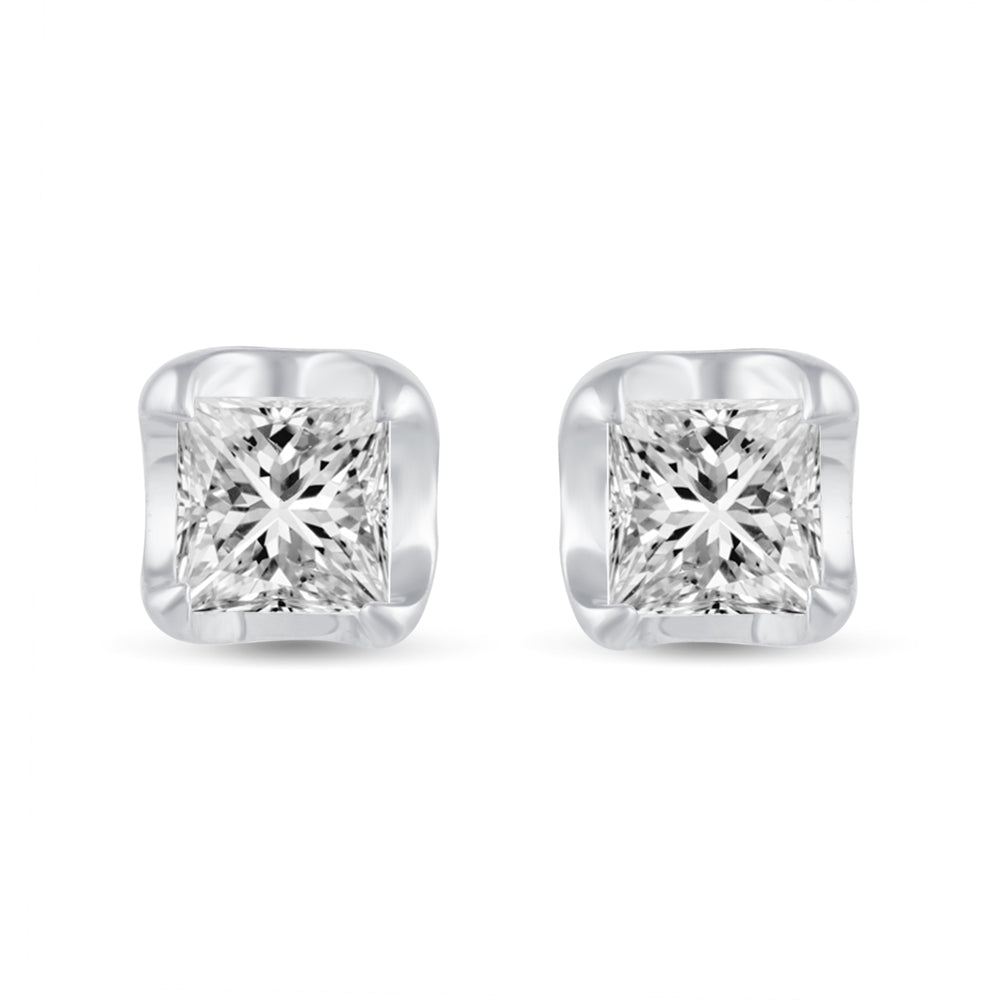 1/2 Cttw Princess Cut Petite Studs Earrings in 925 Sterling Silver