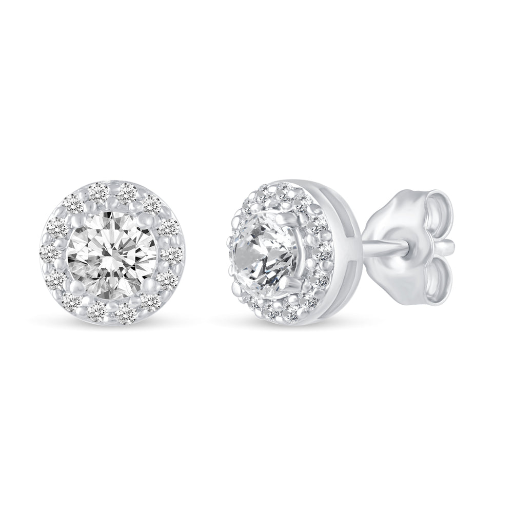3/4 Cttw - 1/2 Cttw Halo Studs Earrings in 925 Sterling Silver ( Select Carat)