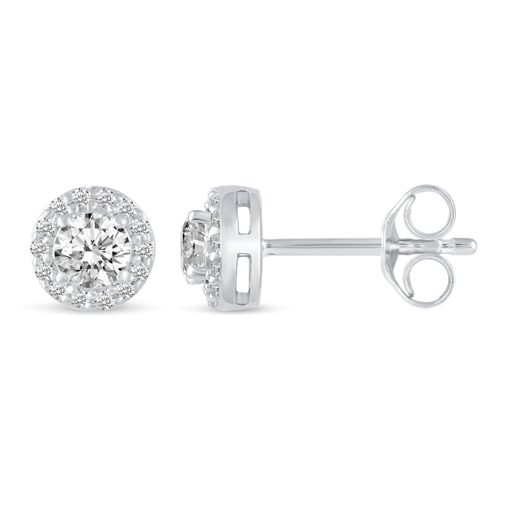 3/4 Cttw - 1/2 Cttw Halo Studs Earrings in 925 Sterling Silver ( Select Carat)
